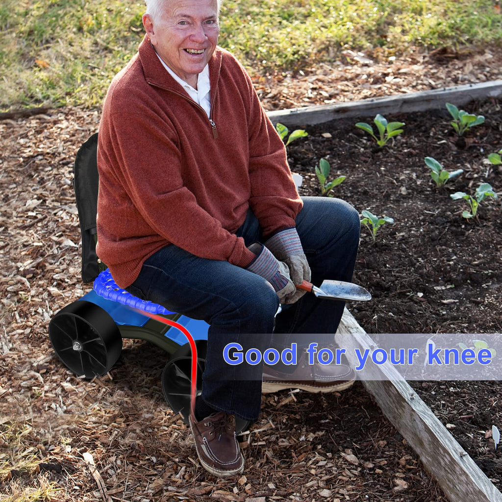 Blue Rolling Garden Cart with Four Wheels and Tool Bag E9801