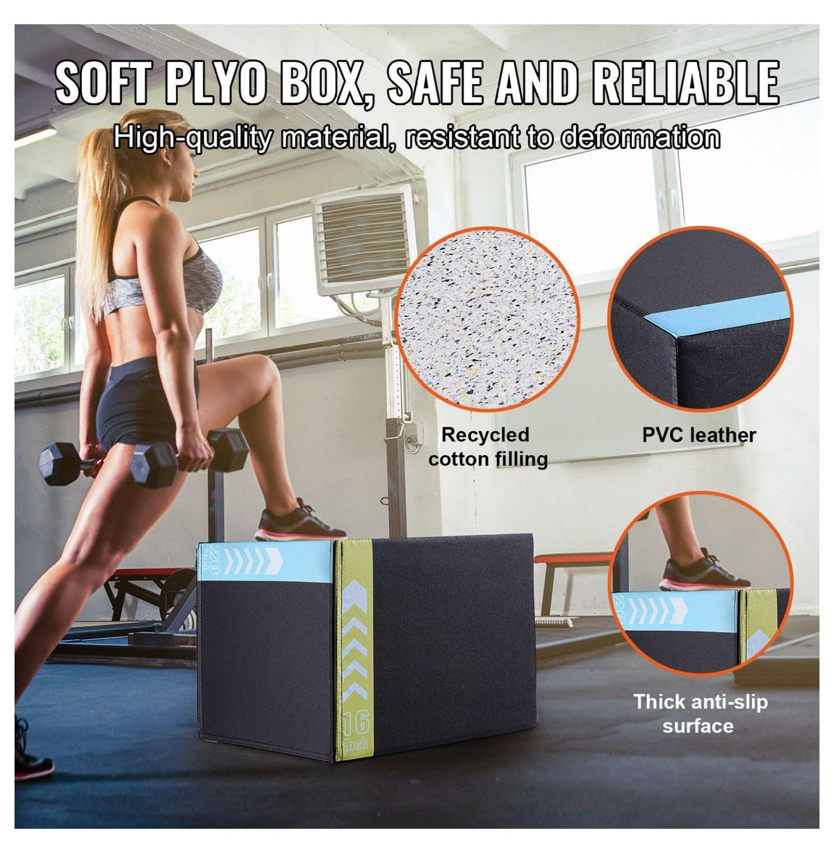 20/18/16 Inch Black Anti-Slip Plyo Box R6561