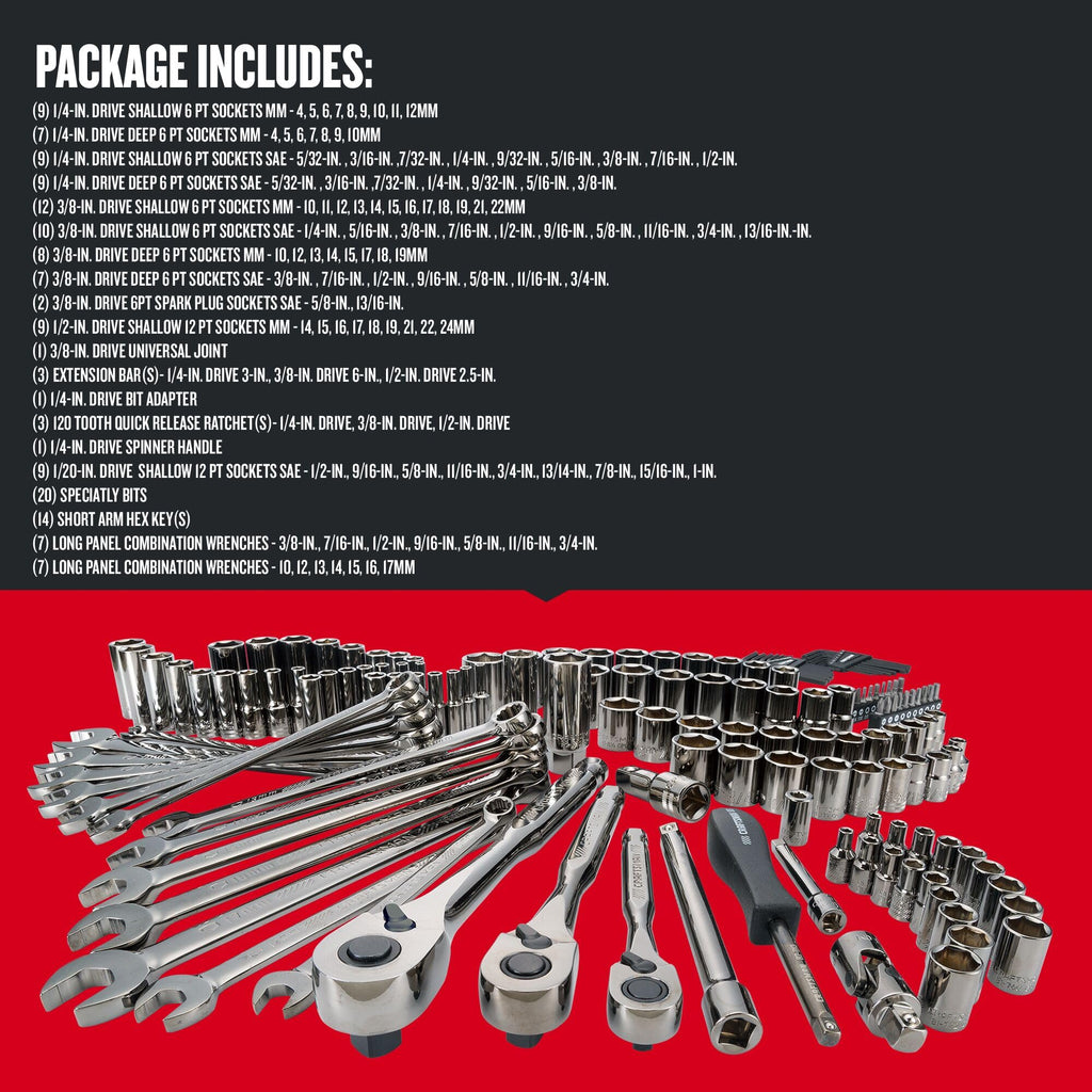 1/4" & 3/8" & 1/2" Drive SAE/Metric 150 Piece Mechanics Tool Set E277