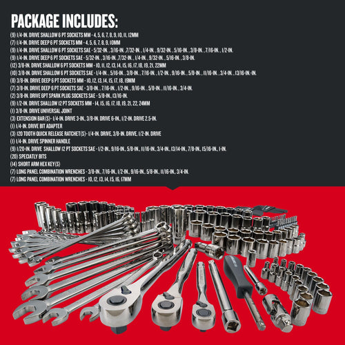 1/4" & 3/8" & 1/2" Drive SAE/Metric 150 Piece Mechanics Tool Set E277