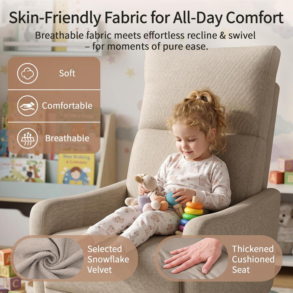Light Brown Velvet Swivel Rocker Recliner Chair J459453
