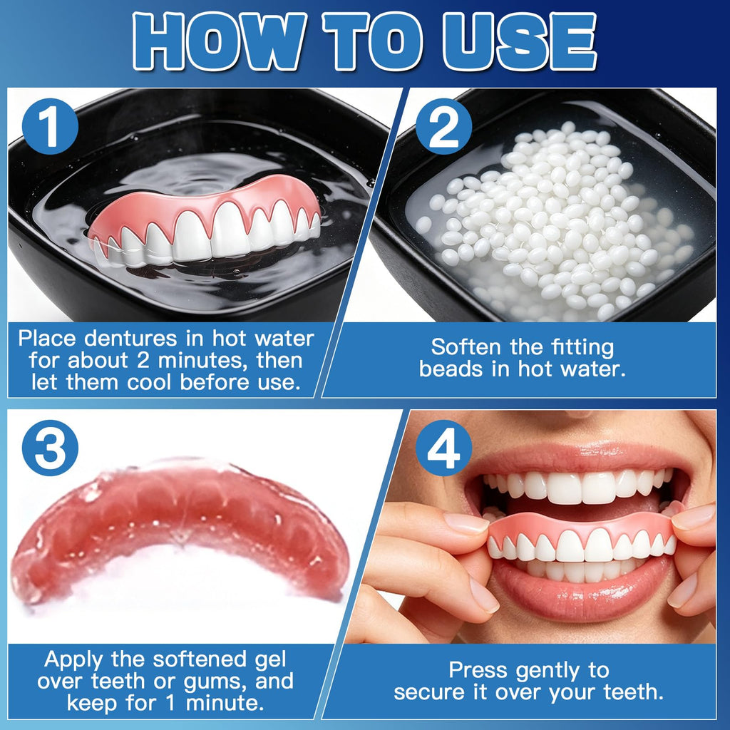 Moldable False Teeth Dentures Set with Dental Adhesive Beads J58907
