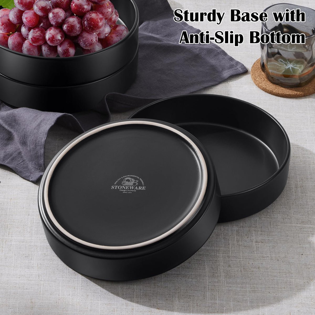 Black 24-Piece Stoneware Dinnerware Set for 8 R1283