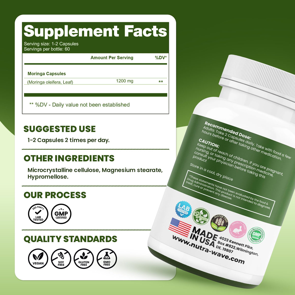 Organic Moringa Capsules 1200mg 120 Capsules W668560