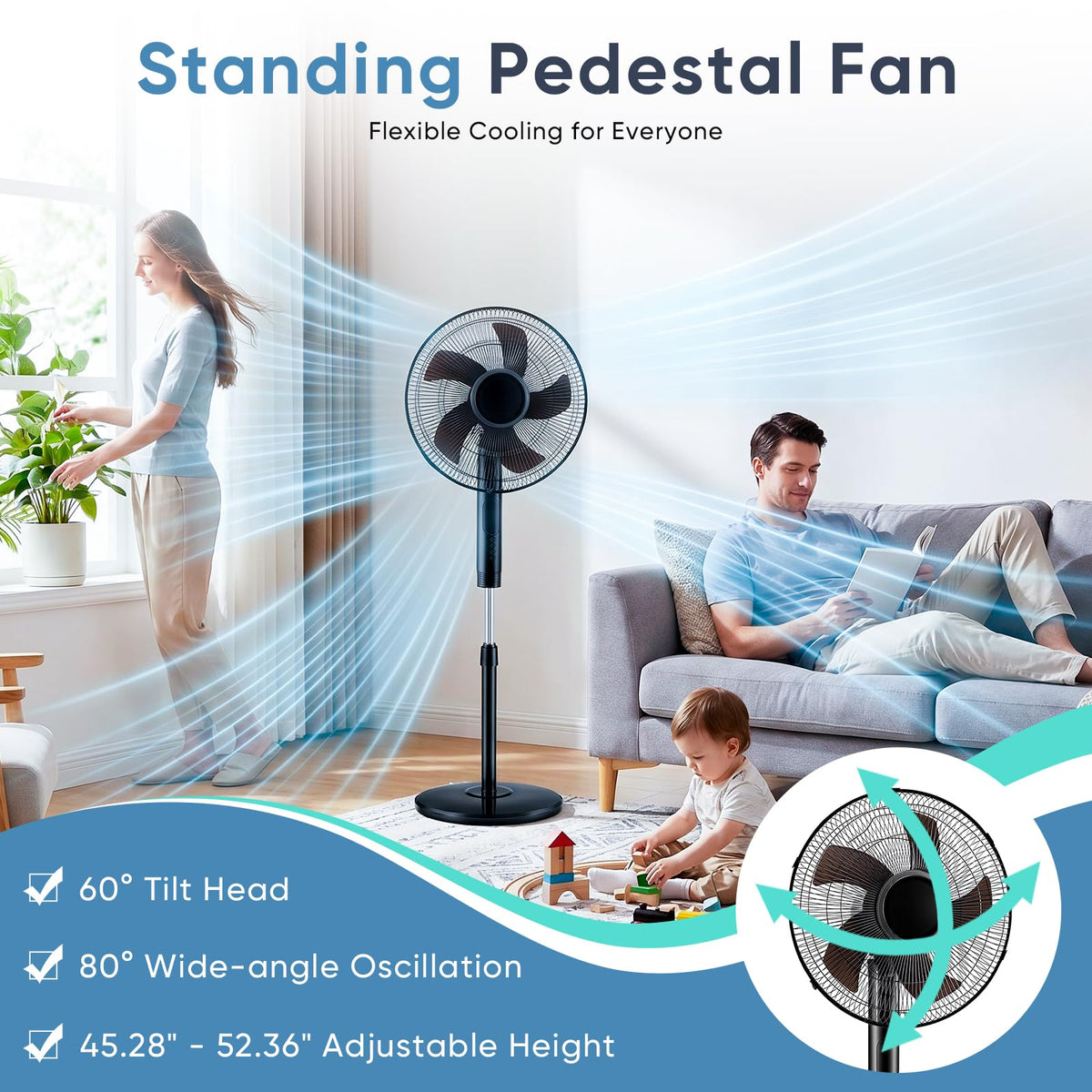 17" Oscillating Pedestal Fan with Remote D7838