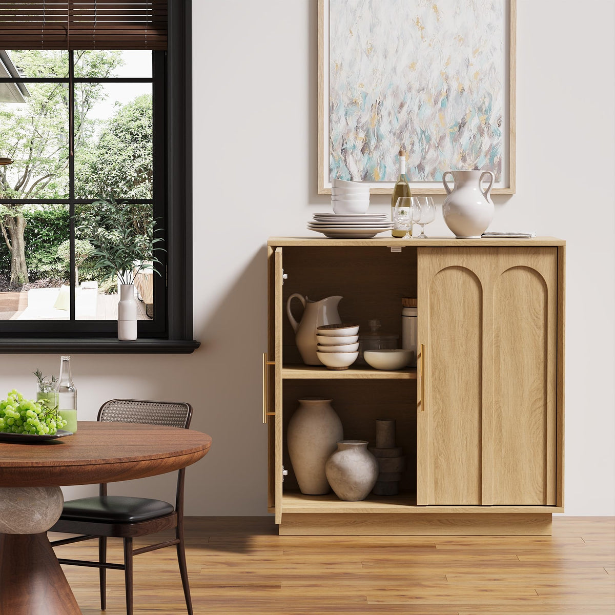 31.5" Oak Sideboard Buffet Cabinet with Storage A81802
