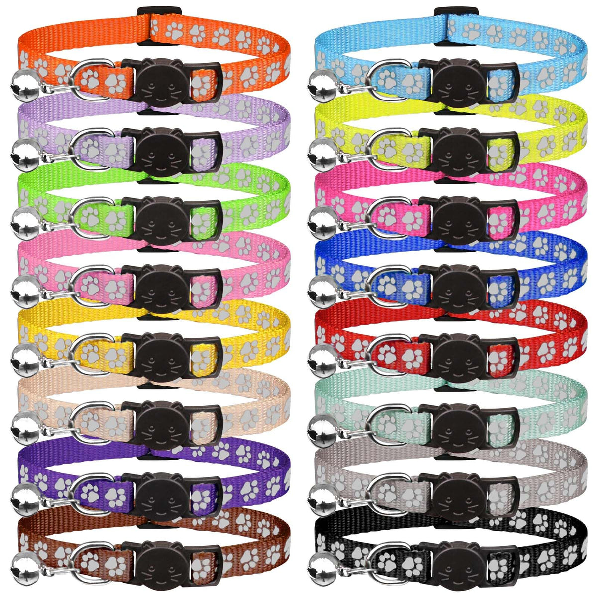 16 PCS Breakaway Reflective Nylon Cat Collars with Bells L41325