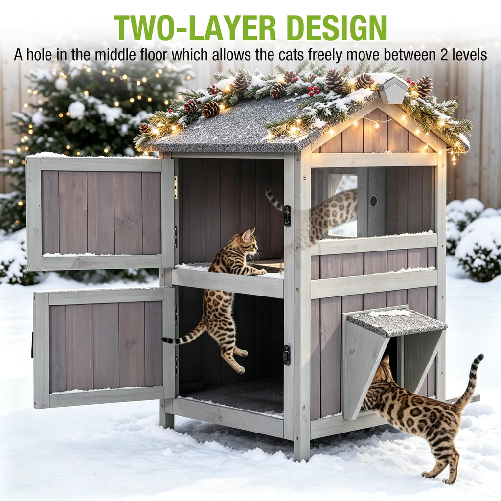 Weatherproof 2 Story Outdoor Cat House O7160