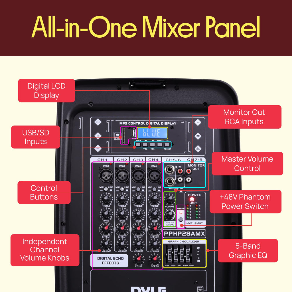 300 W Portable Wireless Bluetooth PA Speaker DJ Mixer Bundle R883543