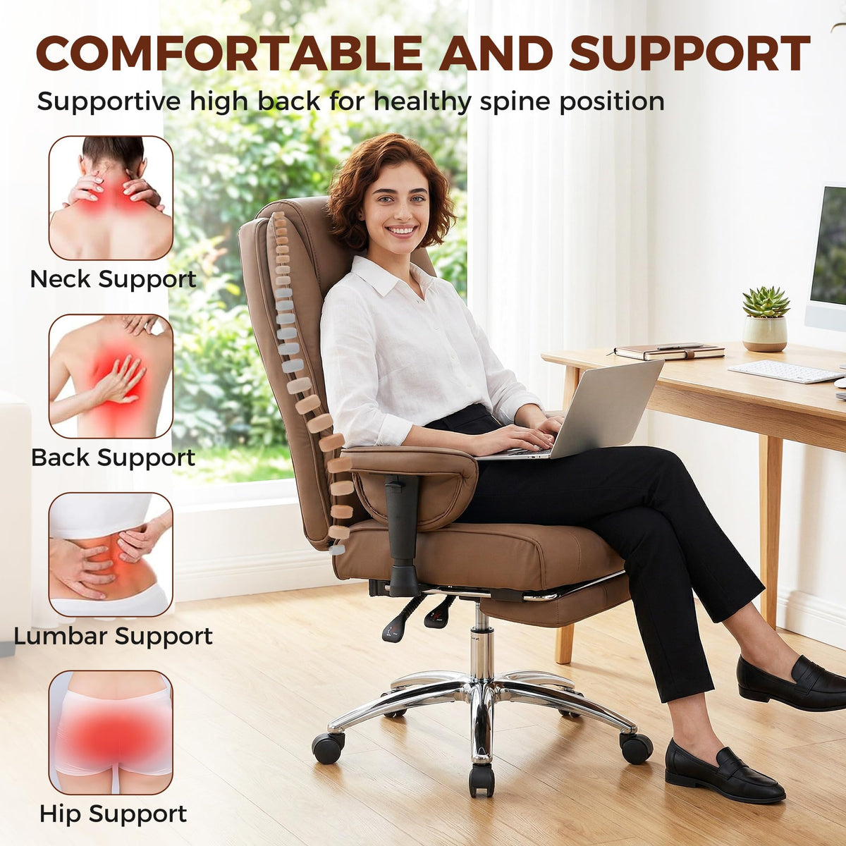 Brown Ergonomic Reclining Office Chair with Footrest V772526