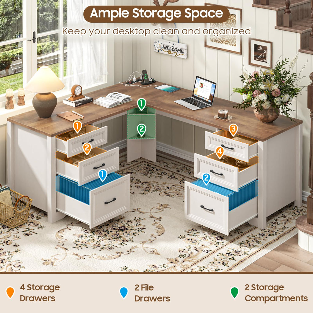 Brown L Shaped Executive Desk with 6 Drawers R46501