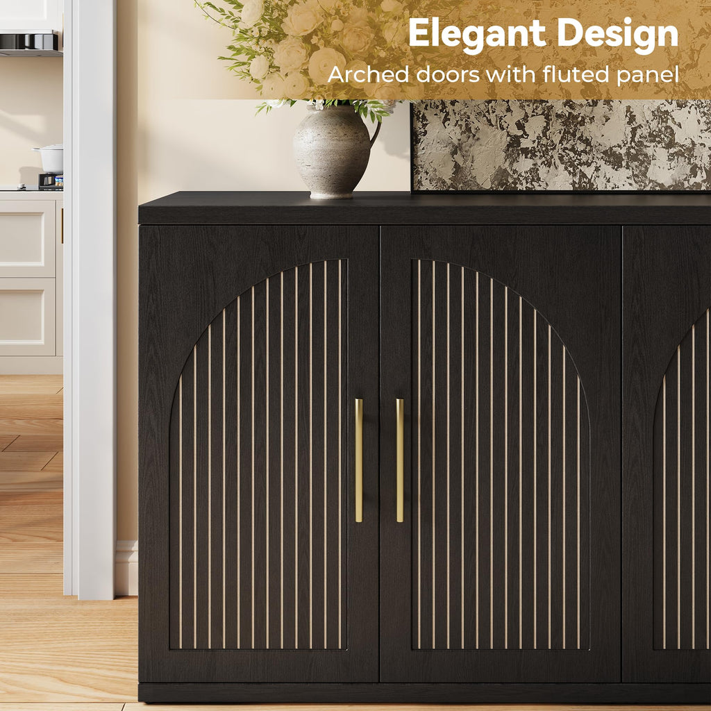 63" Black Wood Buffet Cabinet with Storage W5527