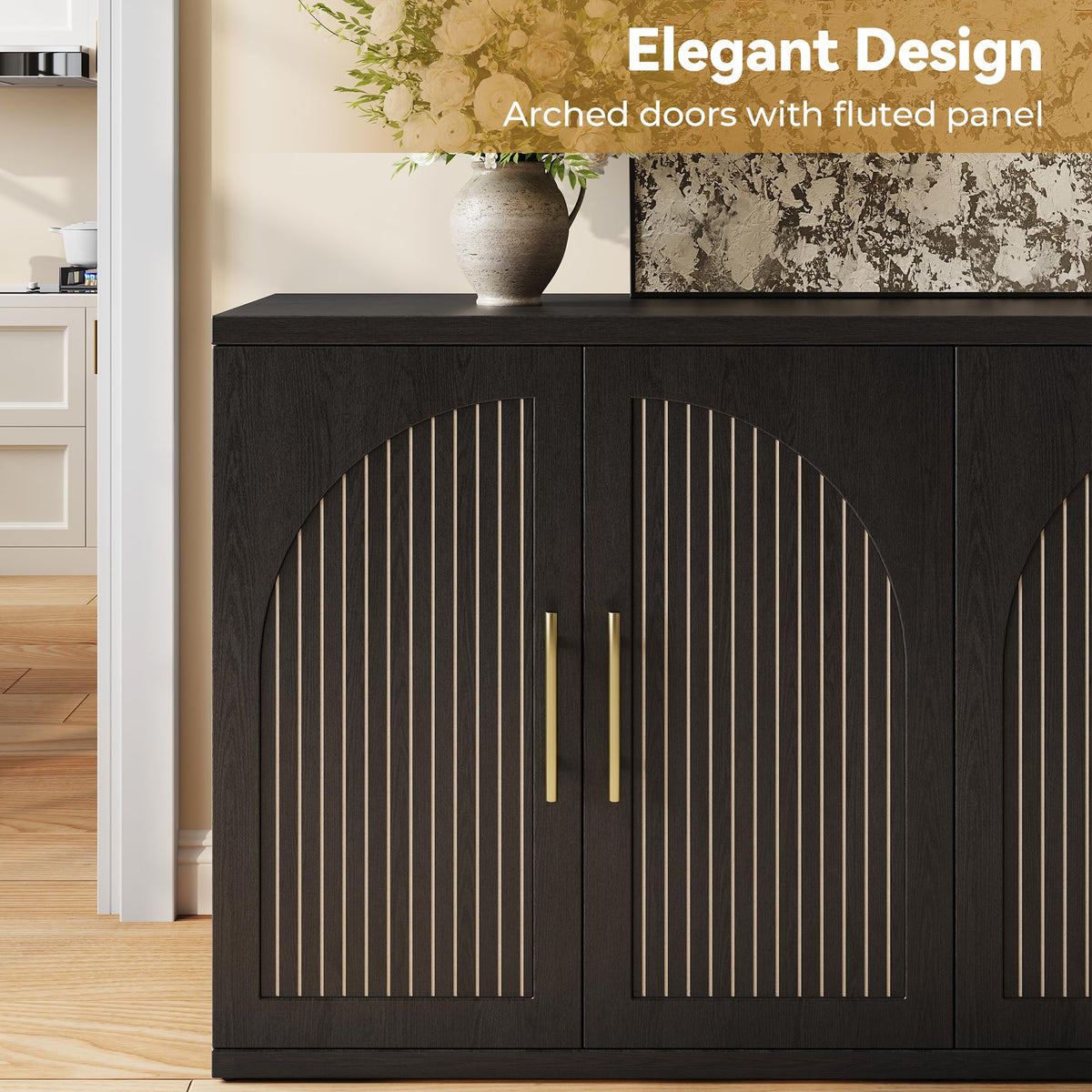 63" Black Wood Buffet Cabinet with Storage W5527