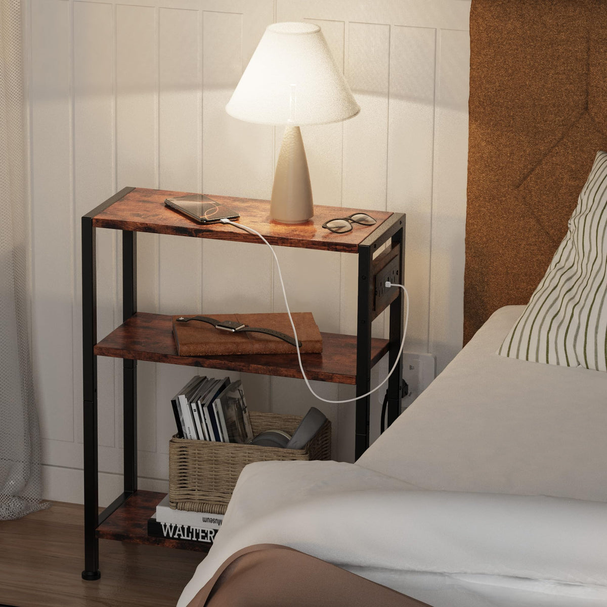 3-Tier Side Table with Charging Station Y40025
