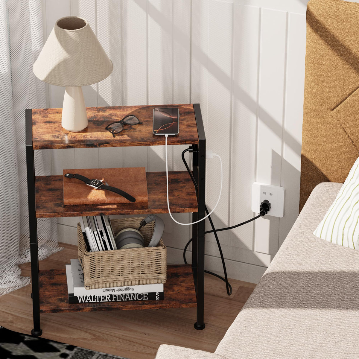 3-Tier Side Table with Charging Station Y40025