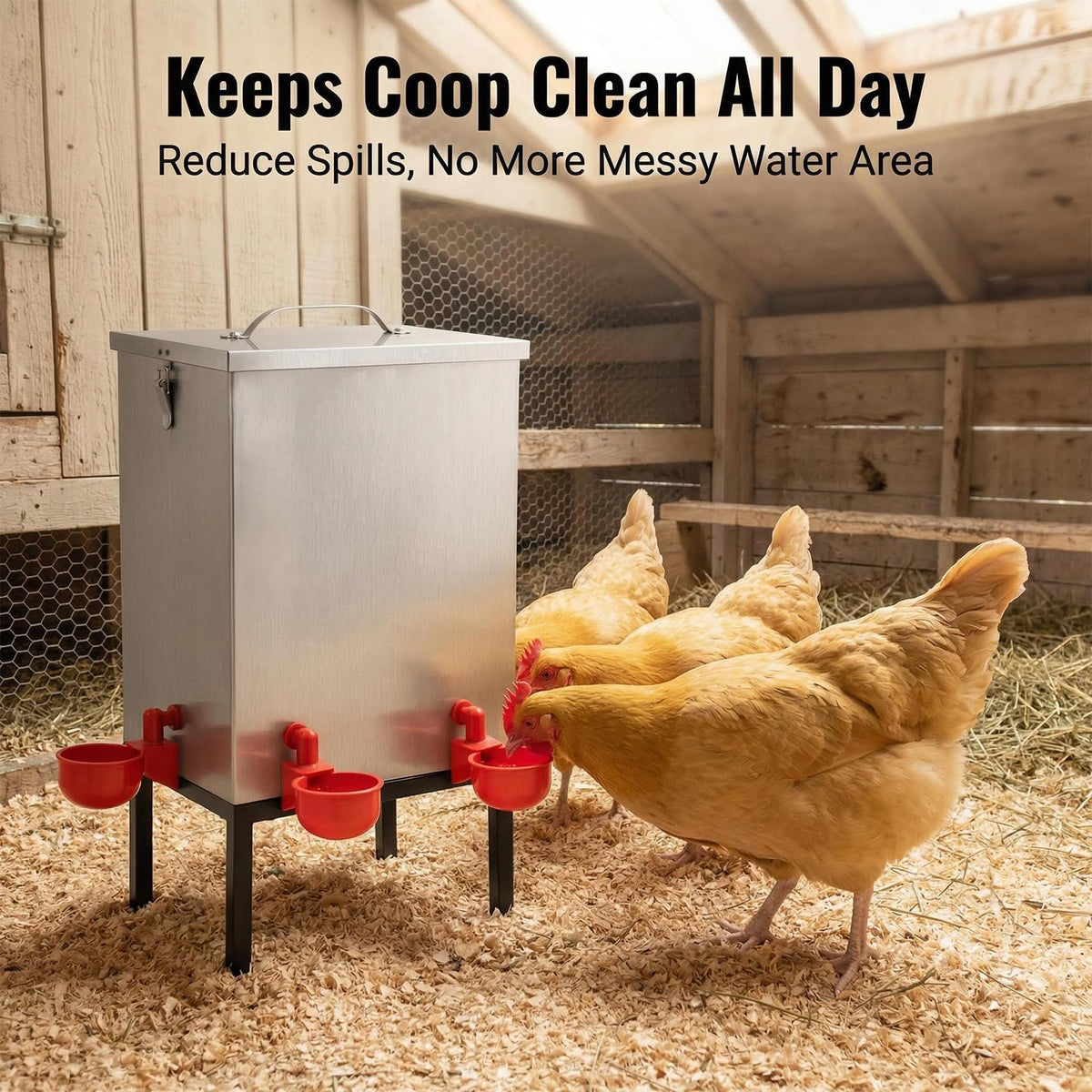 3 Gallon Stainless Steel Chicken Waterer with Cups & Nipples R3068