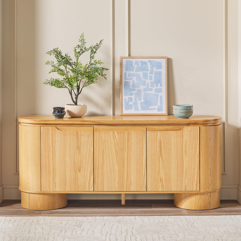 70 Inch White Oak Wood Sideboard TV Stand with Storage W413