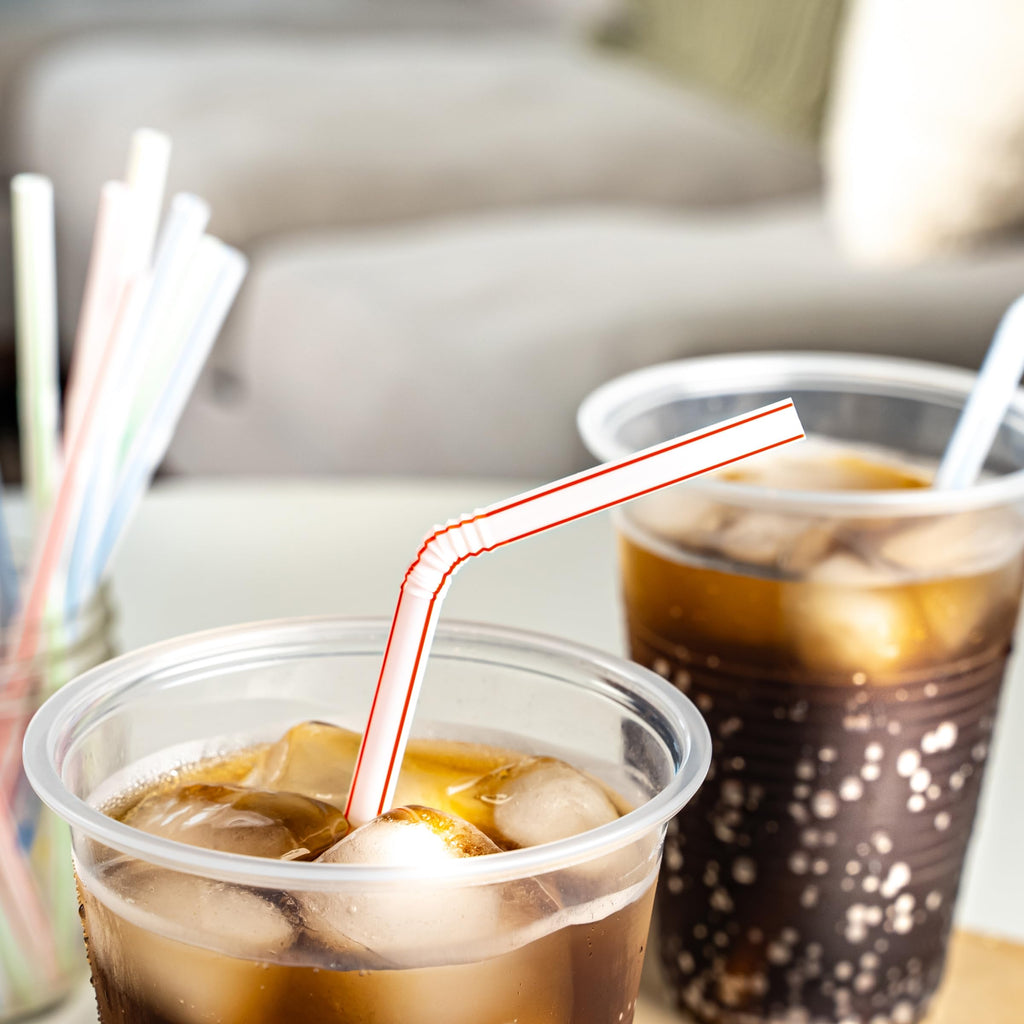 Disposable Striped Plastic Flex Straws, 100 Count A198