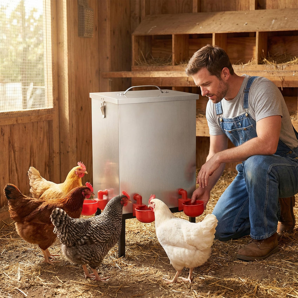 3 Gallon Stainless Steel Chicken Waterer with Cups & Nipples R3068