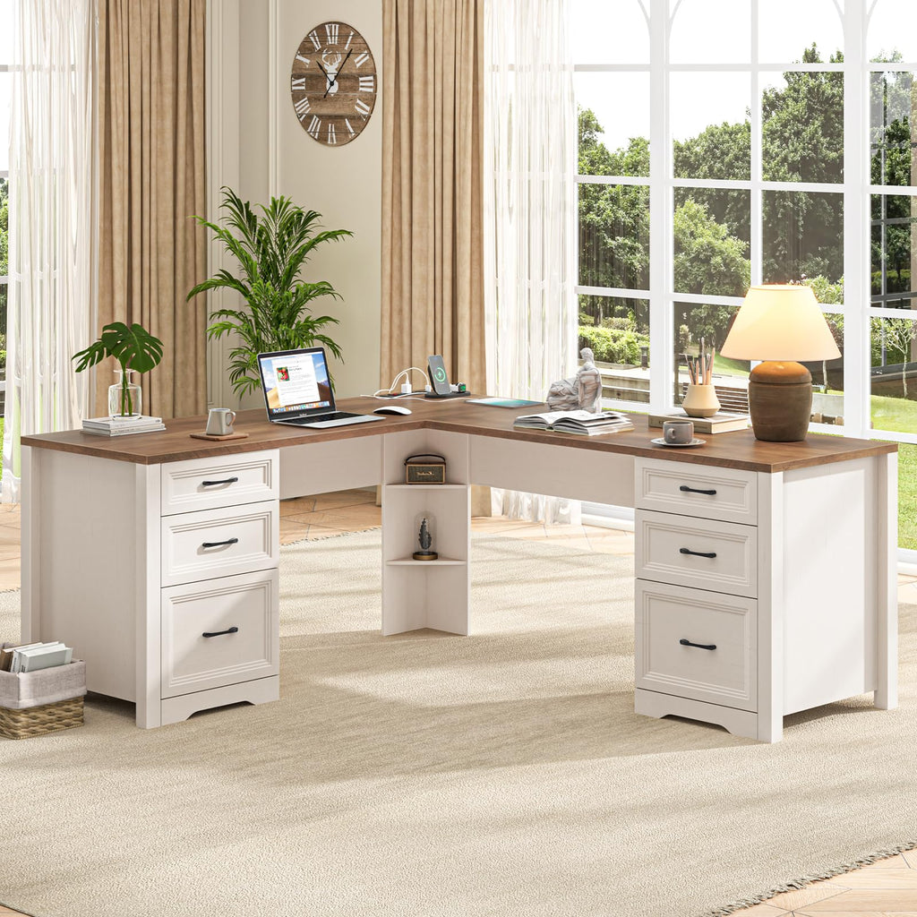 Brown L Shaped Executive Desk with 6 Drawers R46501