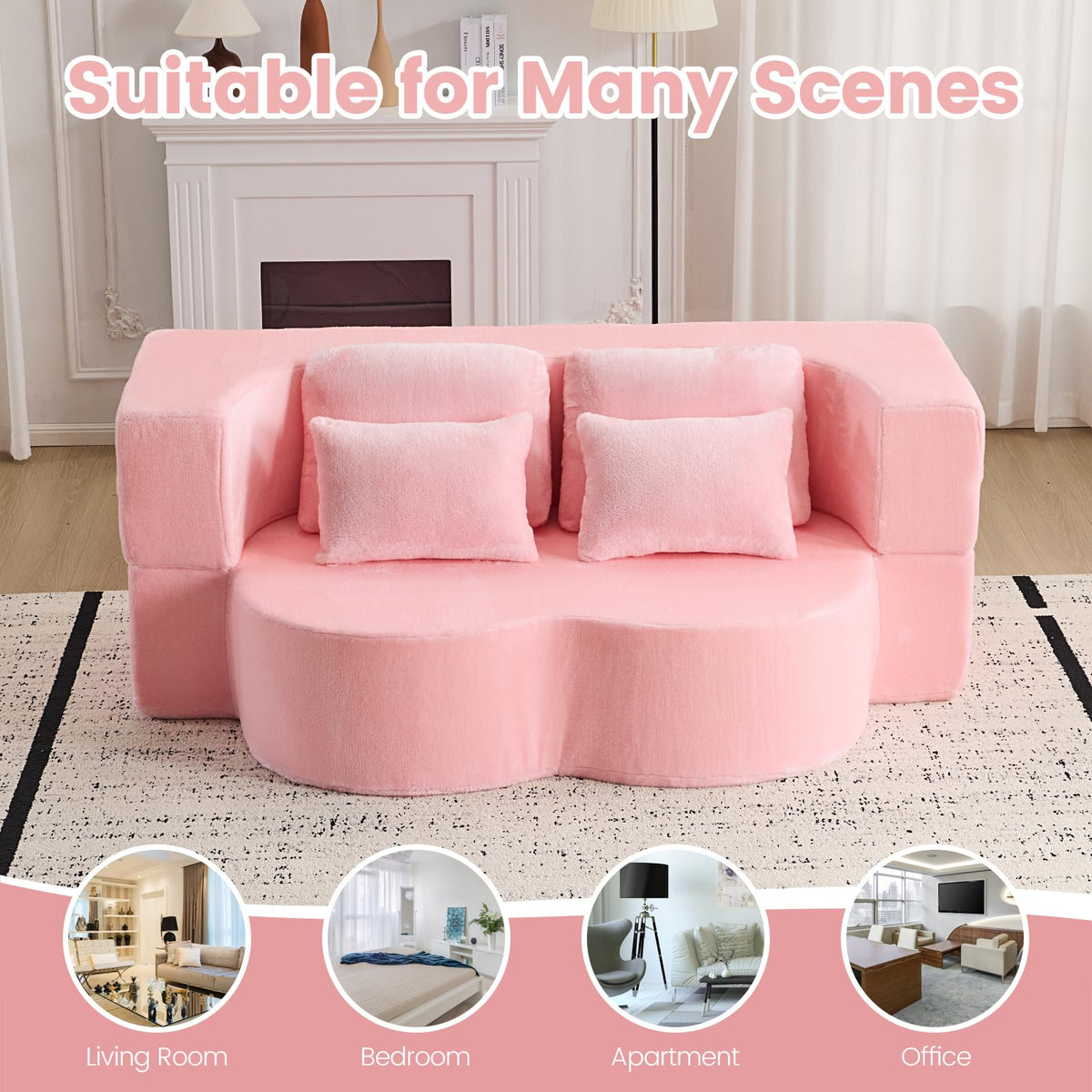 Pink Convertible Sofa Bed L4348