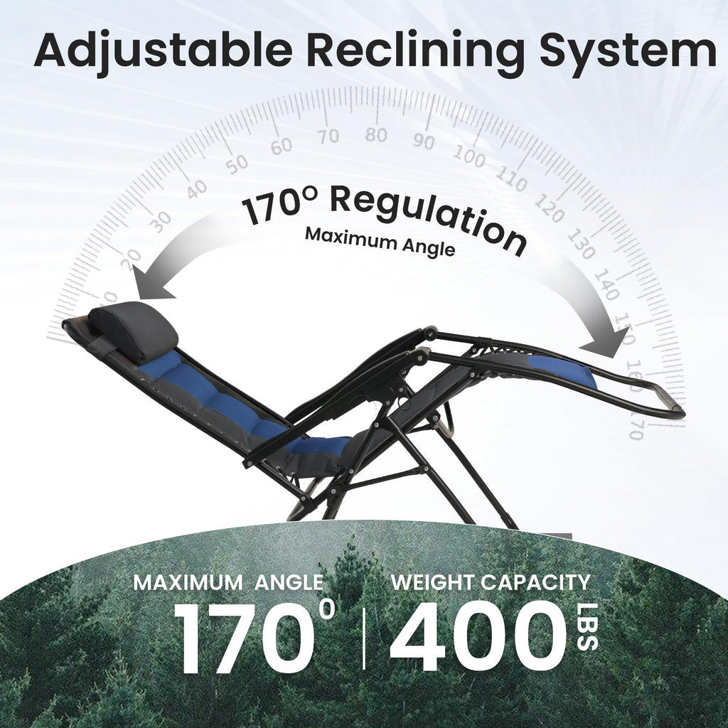 Oversized Zero Gravity Chair 2 Pack Folding Recliner with Pillow & Cup Holder U3280