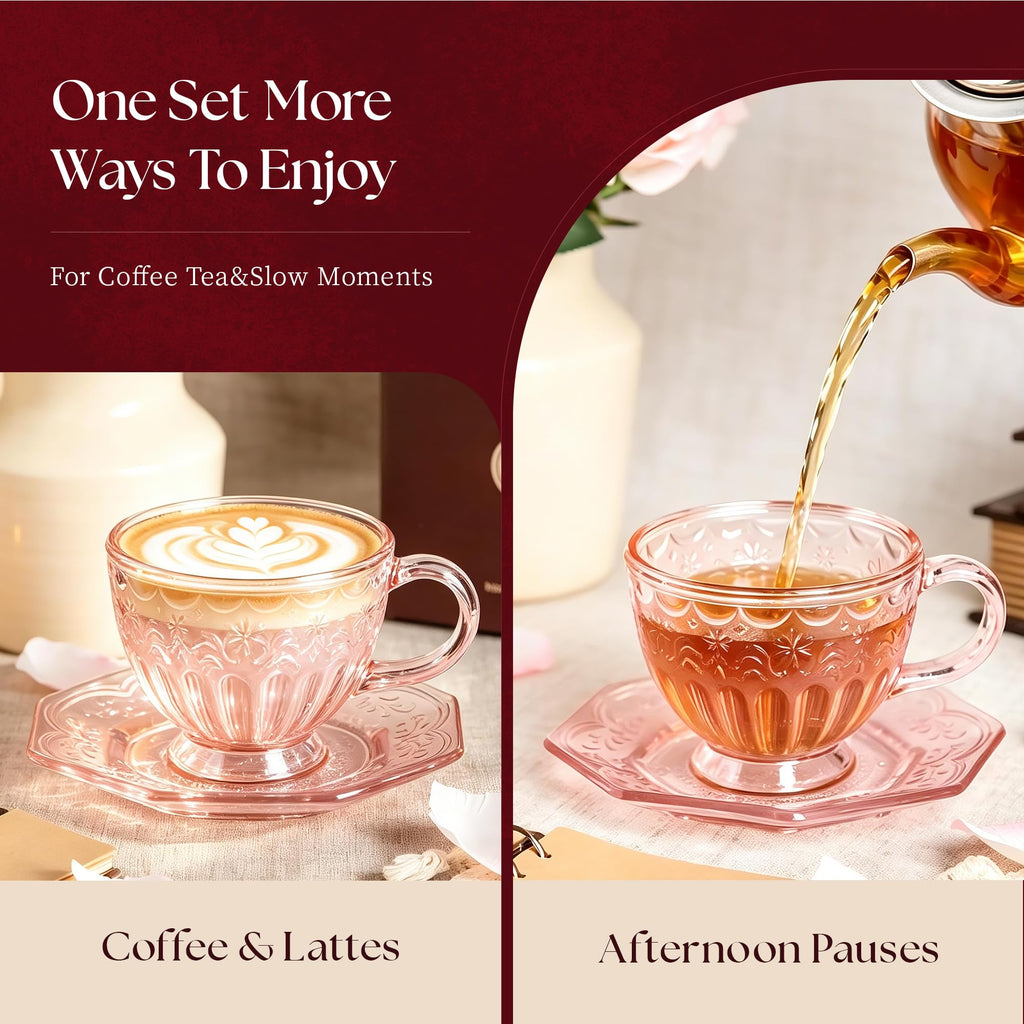 Glass Tea Cup and Saucer Set, 12 oz V623050