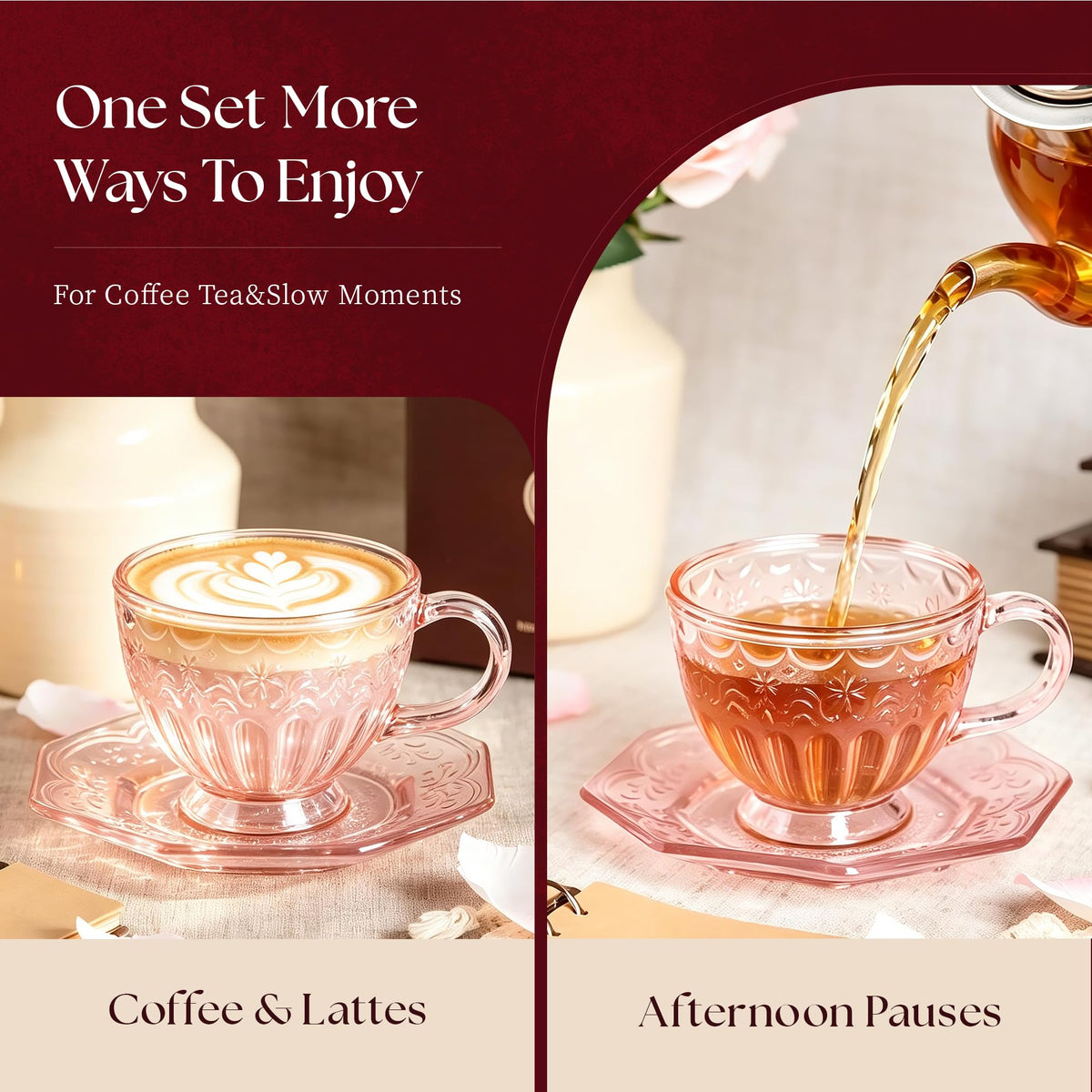 Glass Tea Cup and Saucer Set, 12 oz V623050