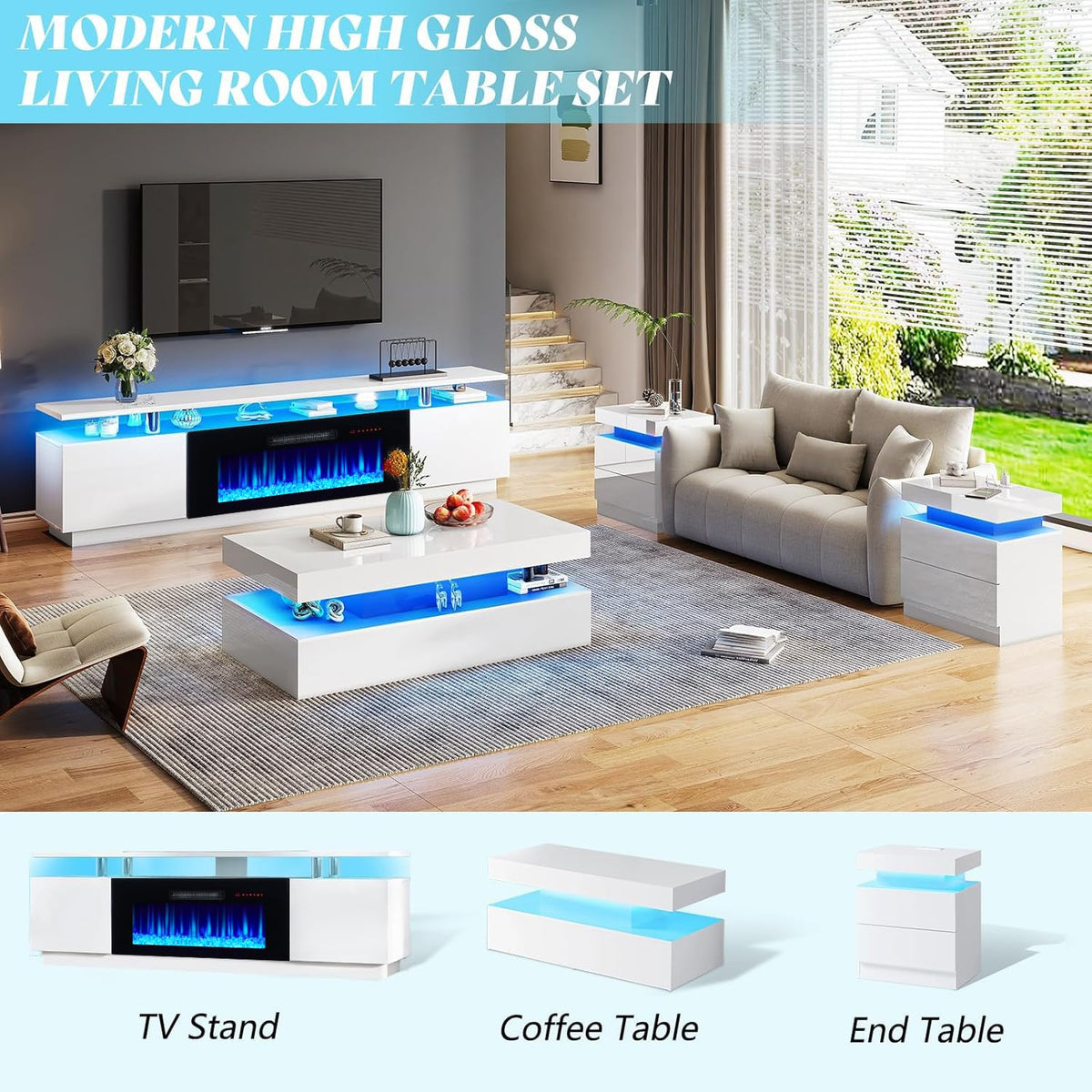 70" High-Gloss TV Stand with 36" Electric Fireplace K90458