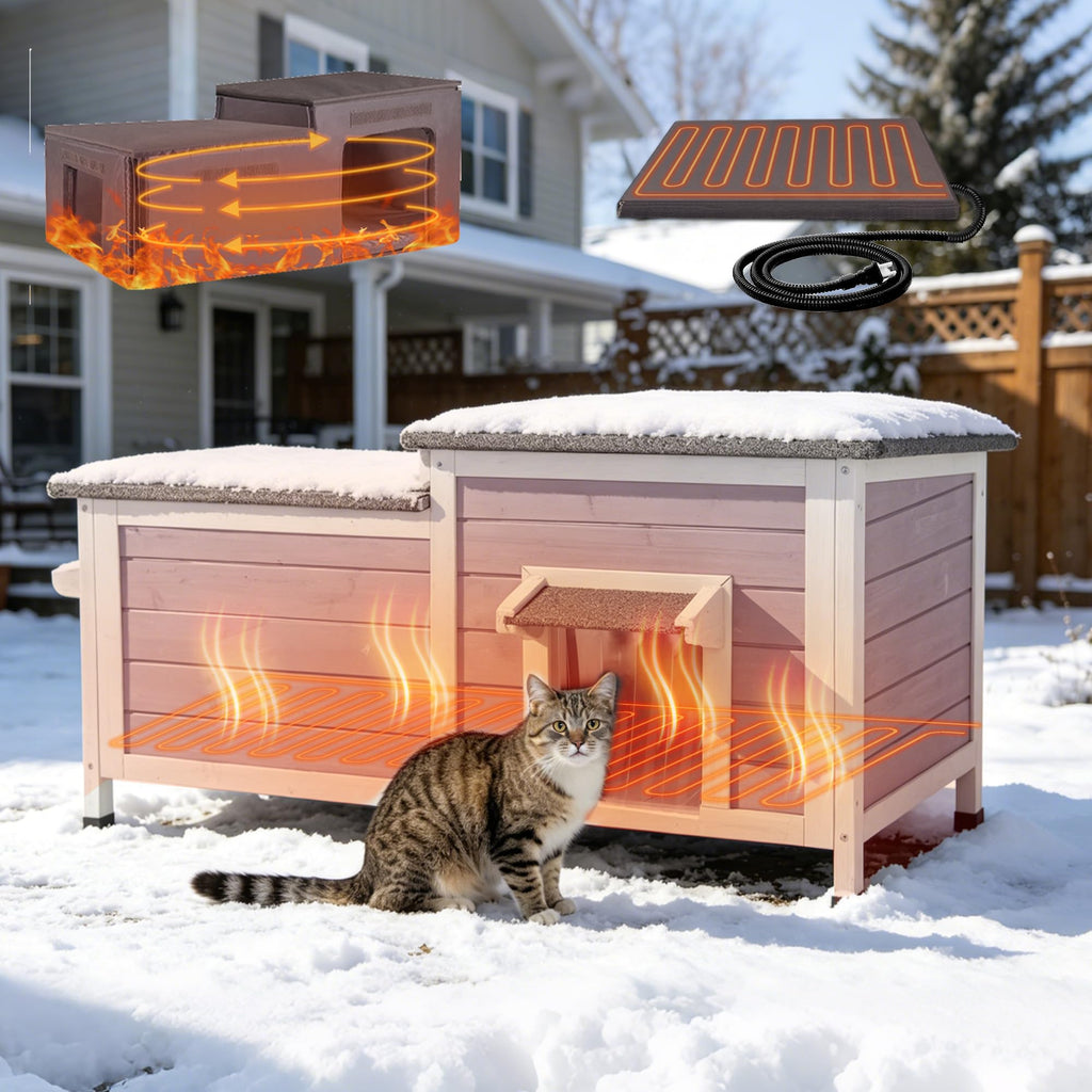 Large 2-Room Weatherproof Heated Cat House A768630