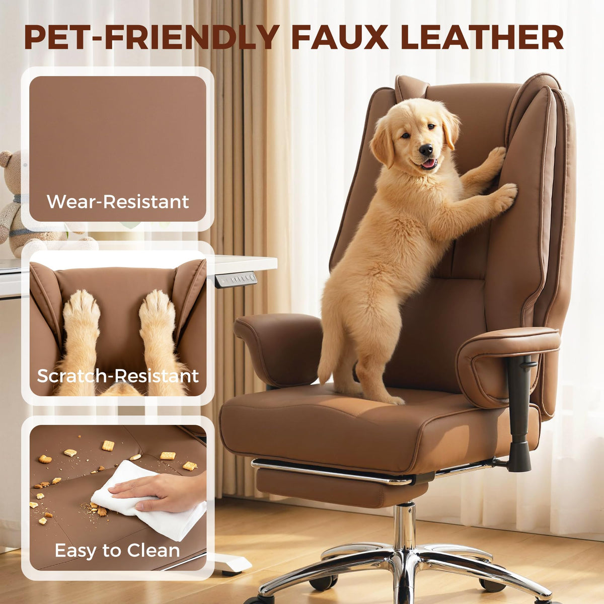 Brown Ergonomic Reclining Office Chair with Footrest V772526