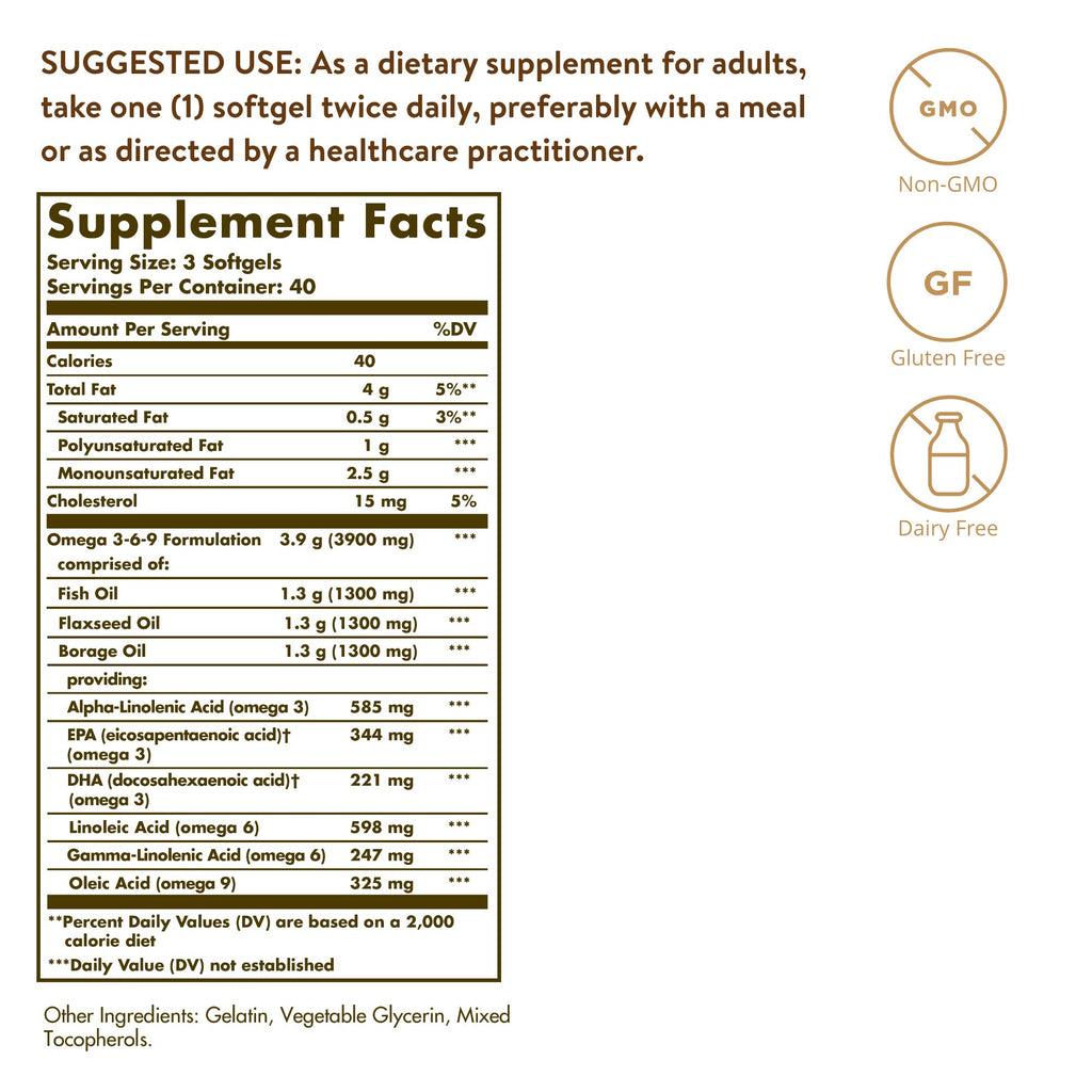 1300 mg Omega 3-6-9 120 Softgels Fish Oil Supplement D69231