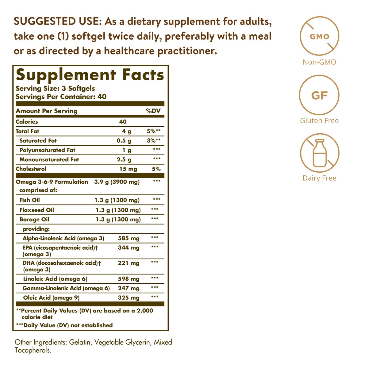 1300 mg Omega 3-6-9 120 Softgels Fish Oil Supplement D69231