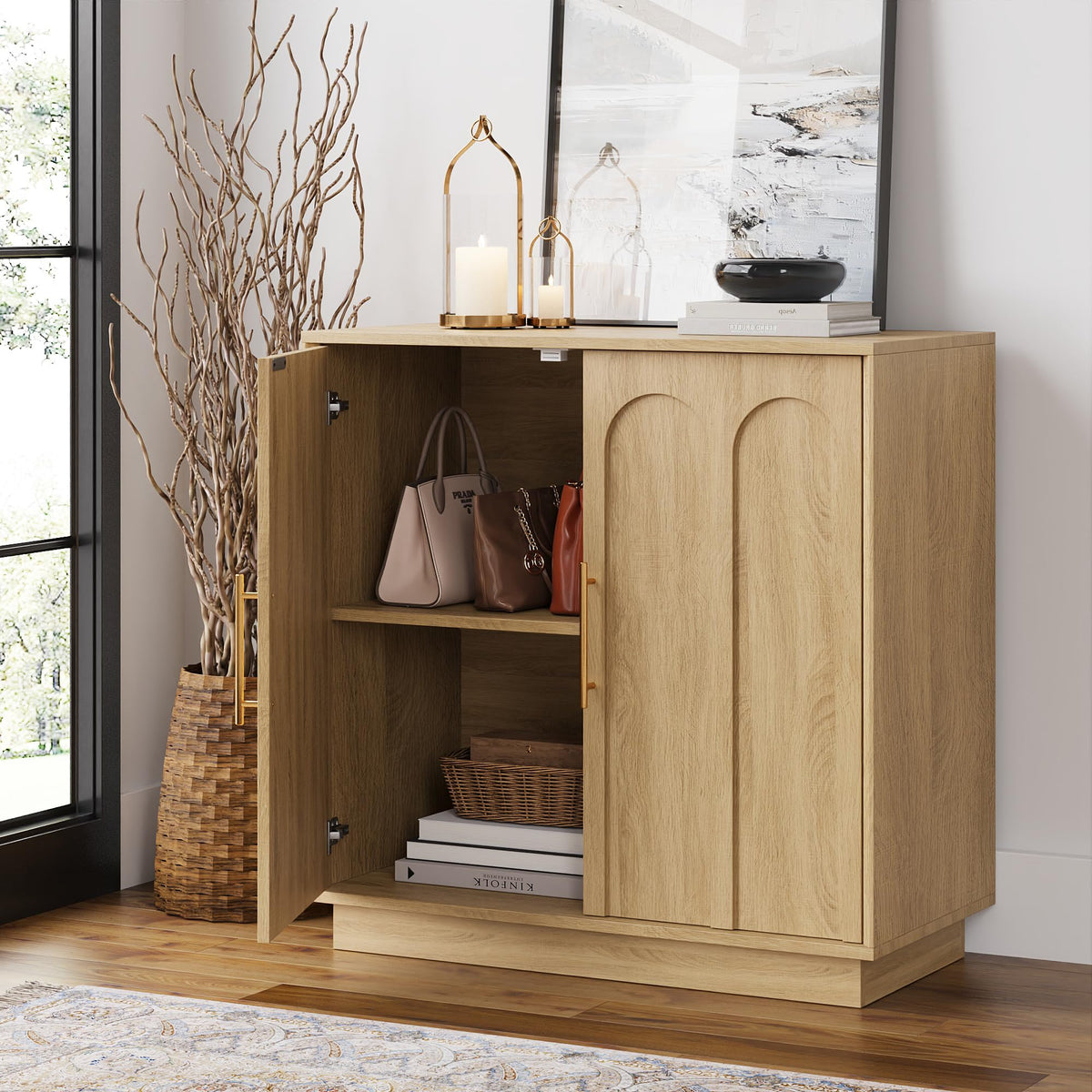 31.5" Oak Sideboard Buffet Cabinet with Storage A81802