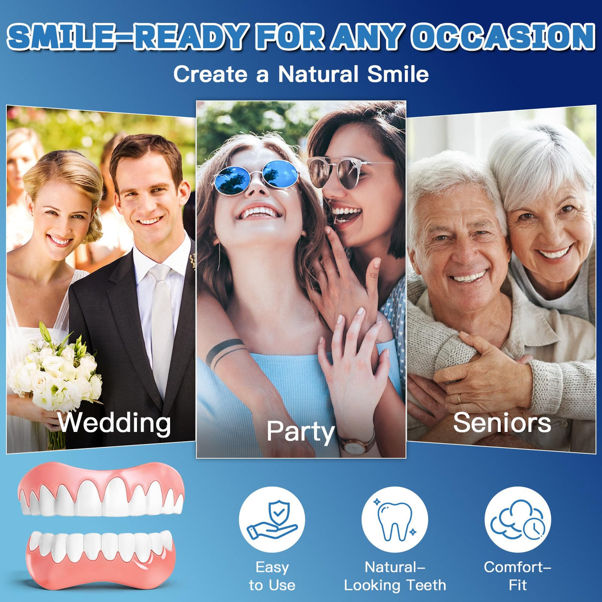 Moldable False Teeth Dentures Set with Dental Adhesive Beads J58907