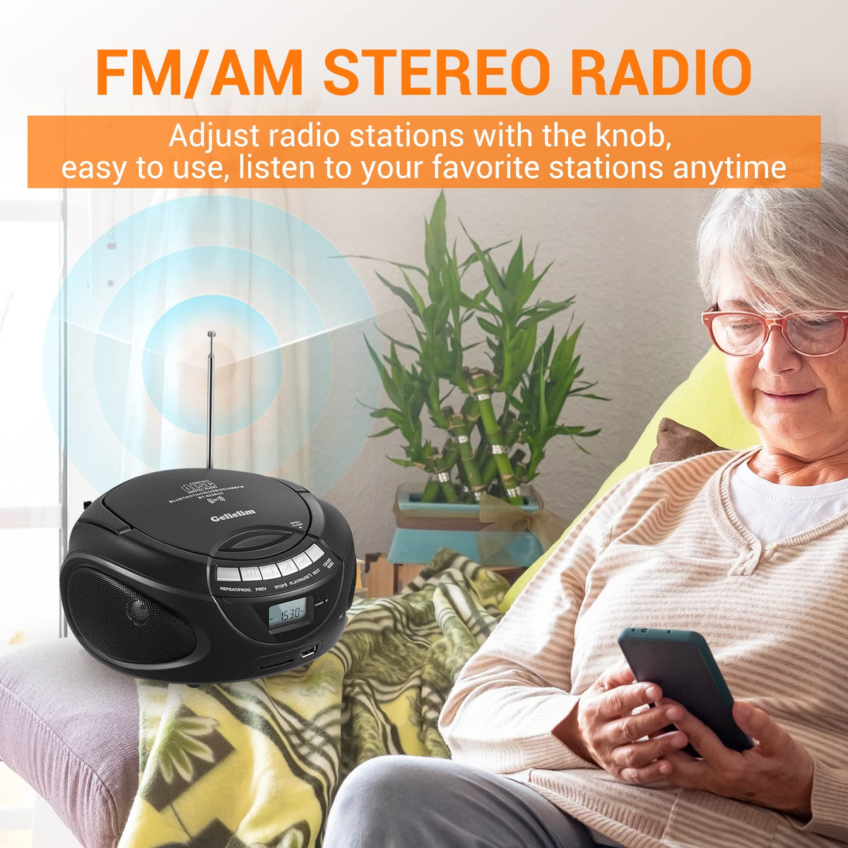 Portable CD Boombox with AM/FM Radio, Bluetooth, USB, SD Card, LCD Display, Black D933148