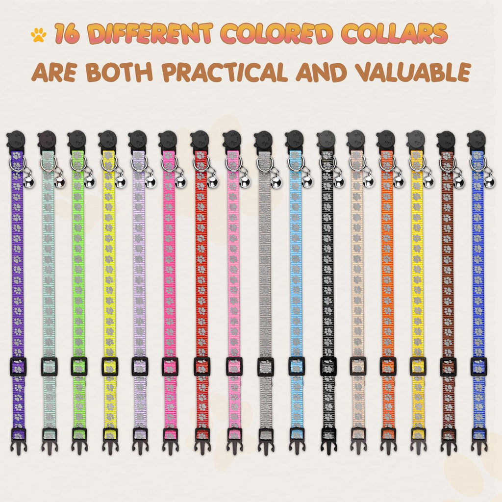 16 PCS Breakaway Reflective Nylon Cat Collars with Bells L41325