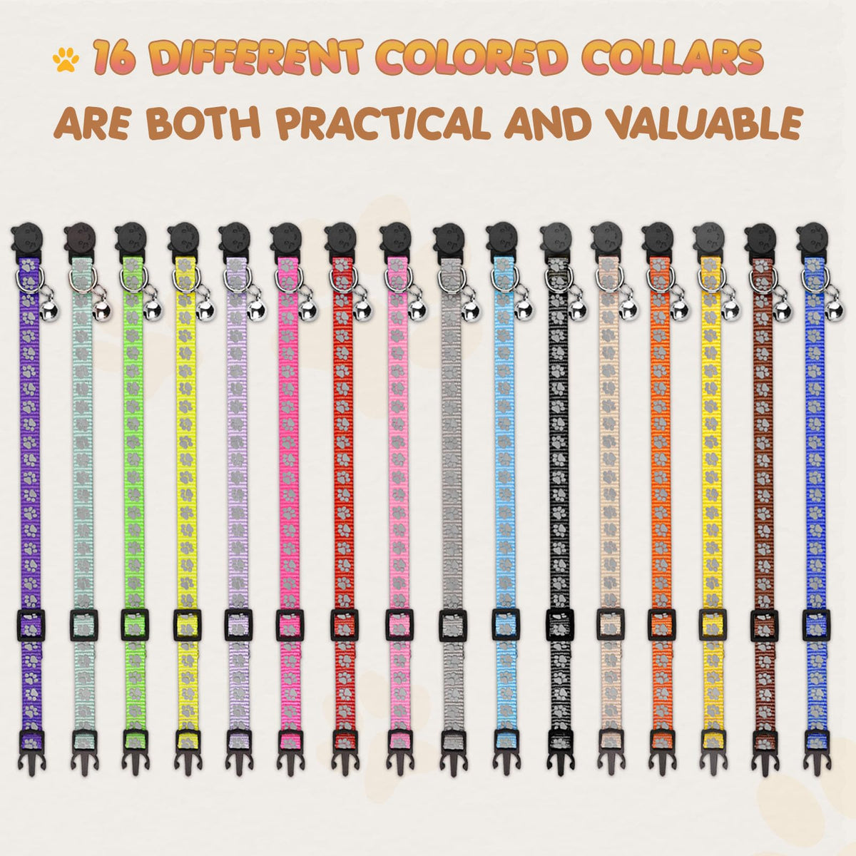 16 PCS Breakaway Reflective Nylon Cat Collars with Bells L41325