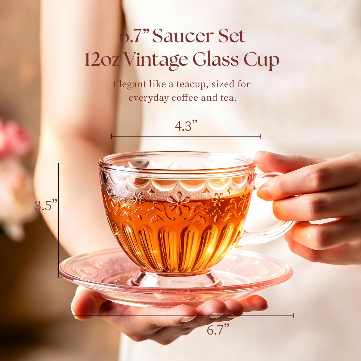 Glass Tea Cup and Saucer Set, 12 oz V623050