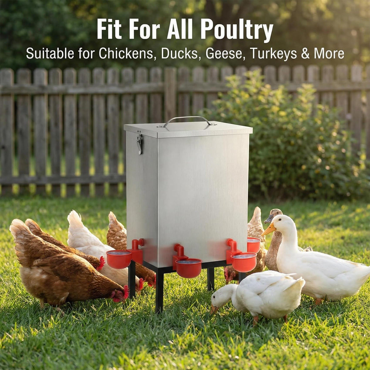 3 Gallon Stainless Steel Chicken Waterer with Cups & Nipples R3068