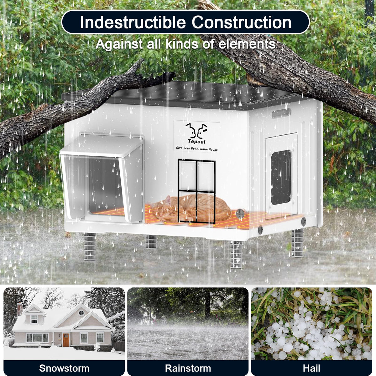 Large 100% Weatherproof Heated Outdoor Cat House with Escape Door F3358
