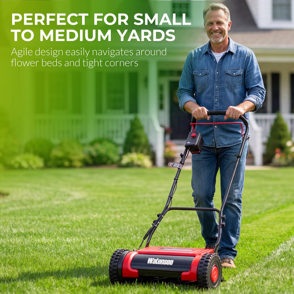 16-Inch Cordless Electric Reel Lawn Mower with 2 Batteries D956