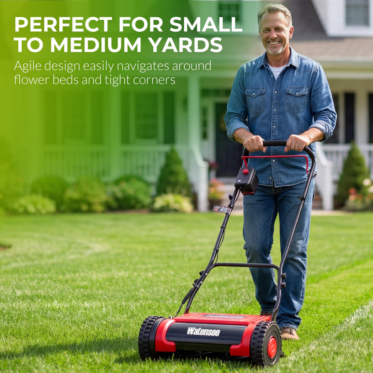16-Inch Cordless Electric Reel Lawn Mower with 2 Batteries D956