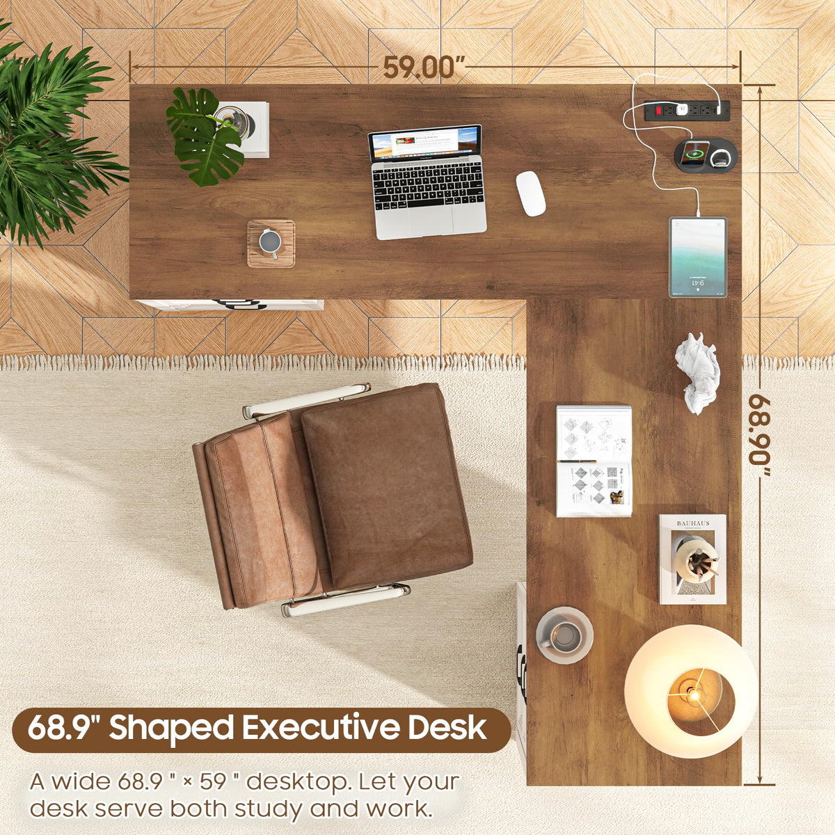 Brown L Shaped Executive Desk with 6 Drawers R46501