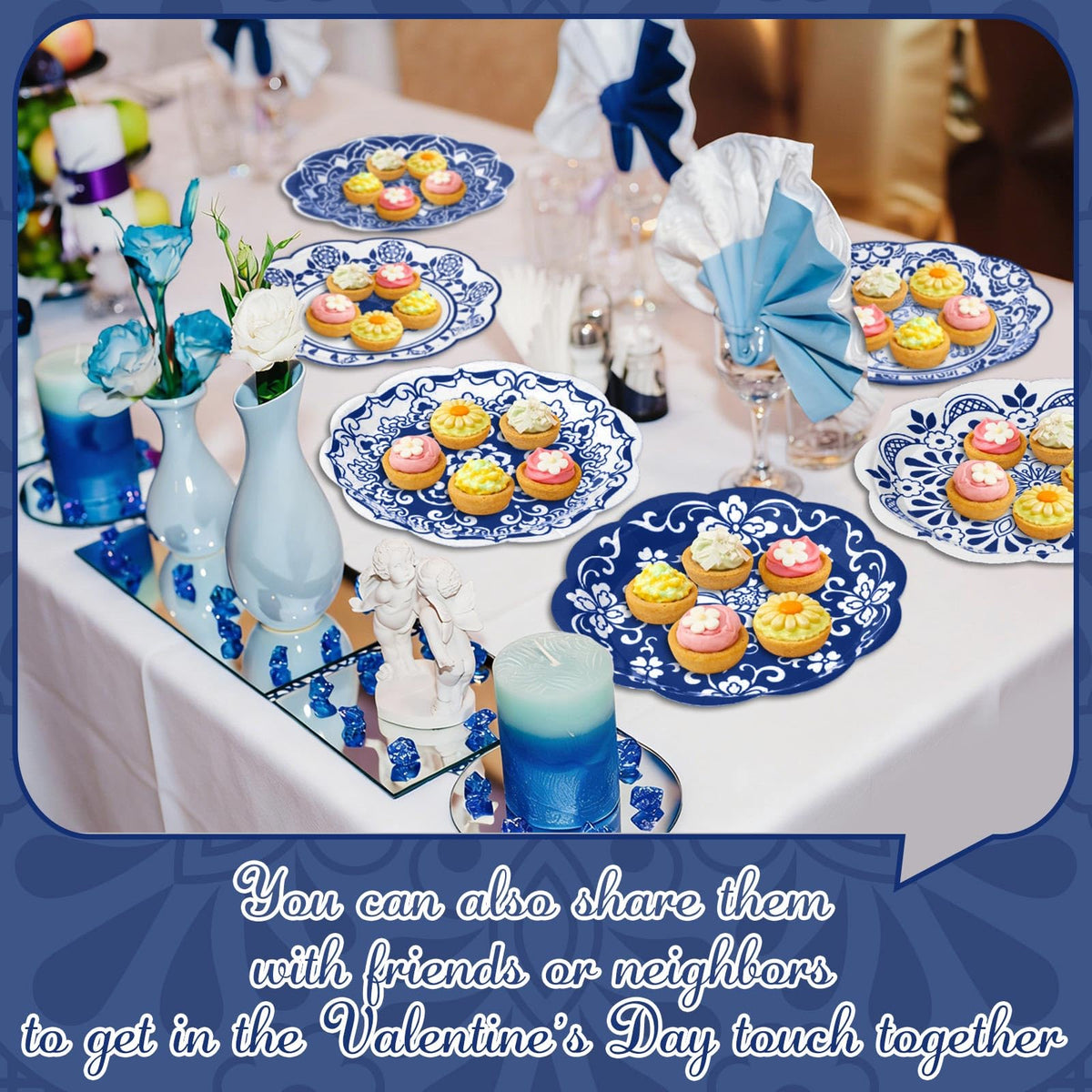 120 Pieces 7 Inch Blue Floral Paper Plates D63459