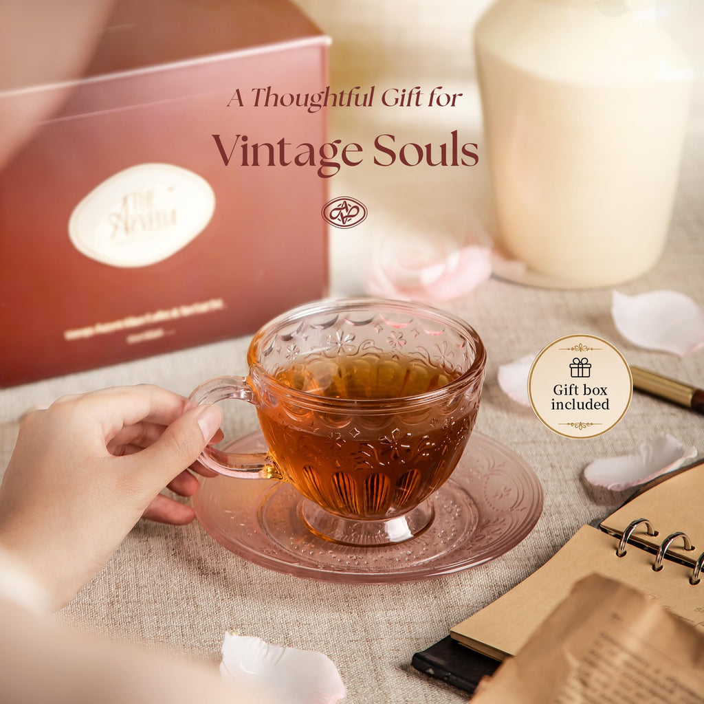 Glass Tea Cup and Saucer Set, 12 oz V623050