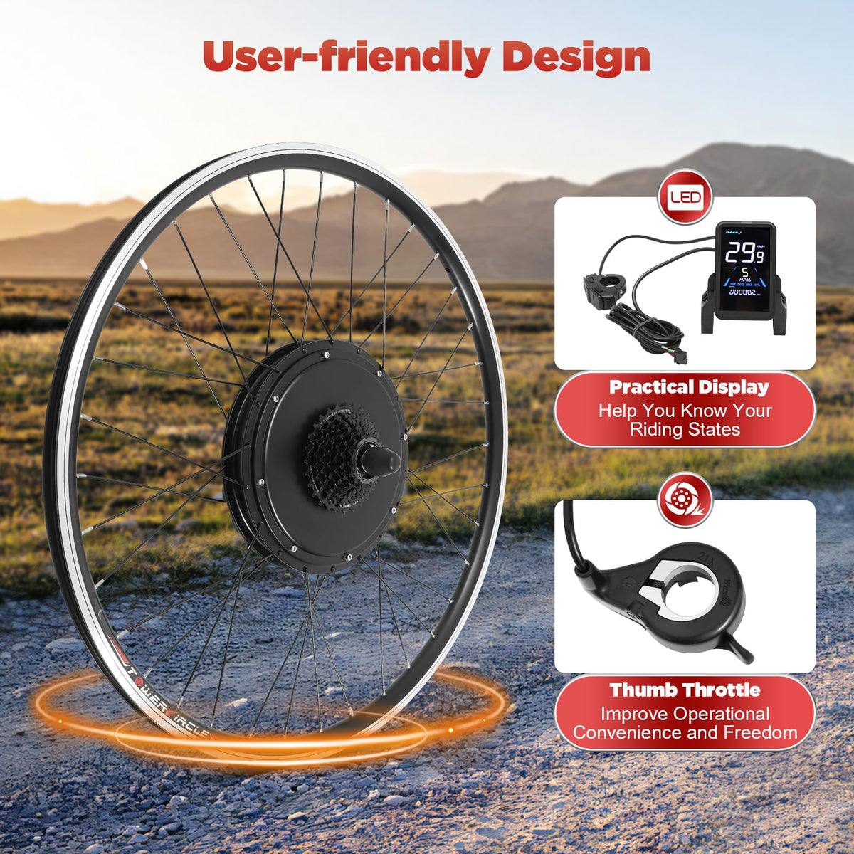1000W Rear Hub Motor Electric Bike Conversion Kit with LCD Display Y55962
