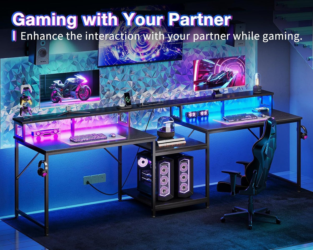 98'' 2 Person Gaming Desk with LED Lights K441757
