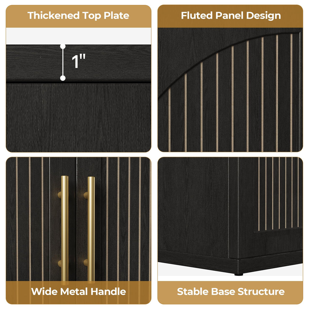 63" Black Wood Buffet Cabinet with Storage W5527