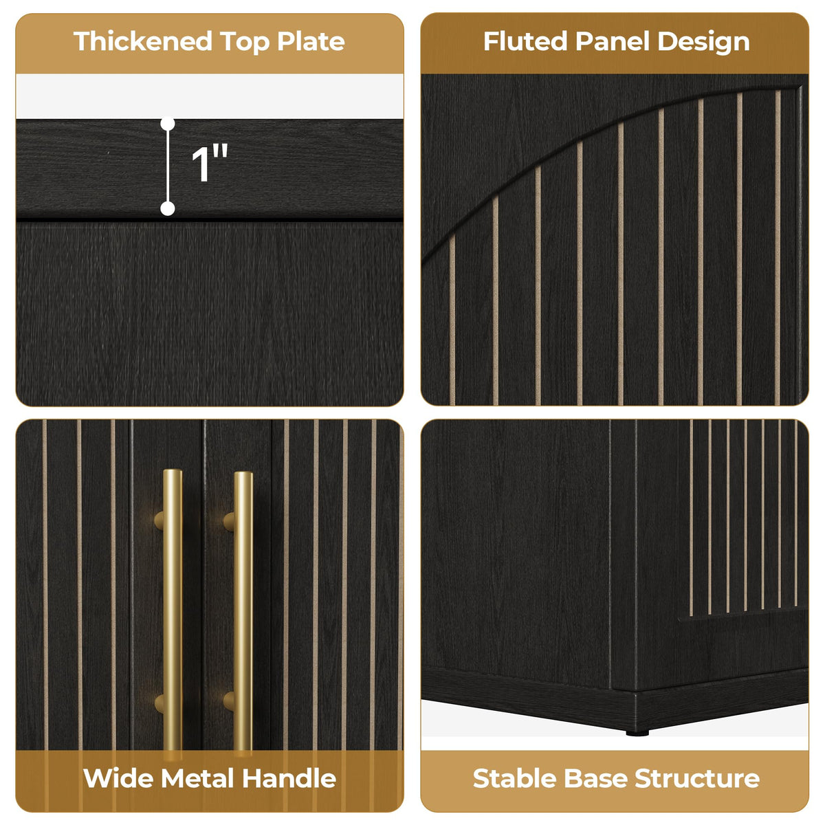 63" Black Wood Buffet Cabinet with Storage W5527